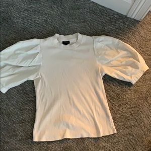 Balloon sleeve mixed material short sleeve blouse